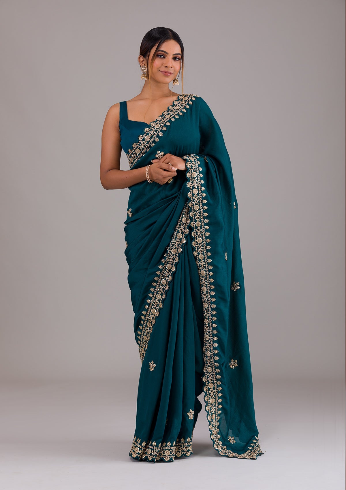 Peacock Blue Zariwork Raw Silk Designer Saree