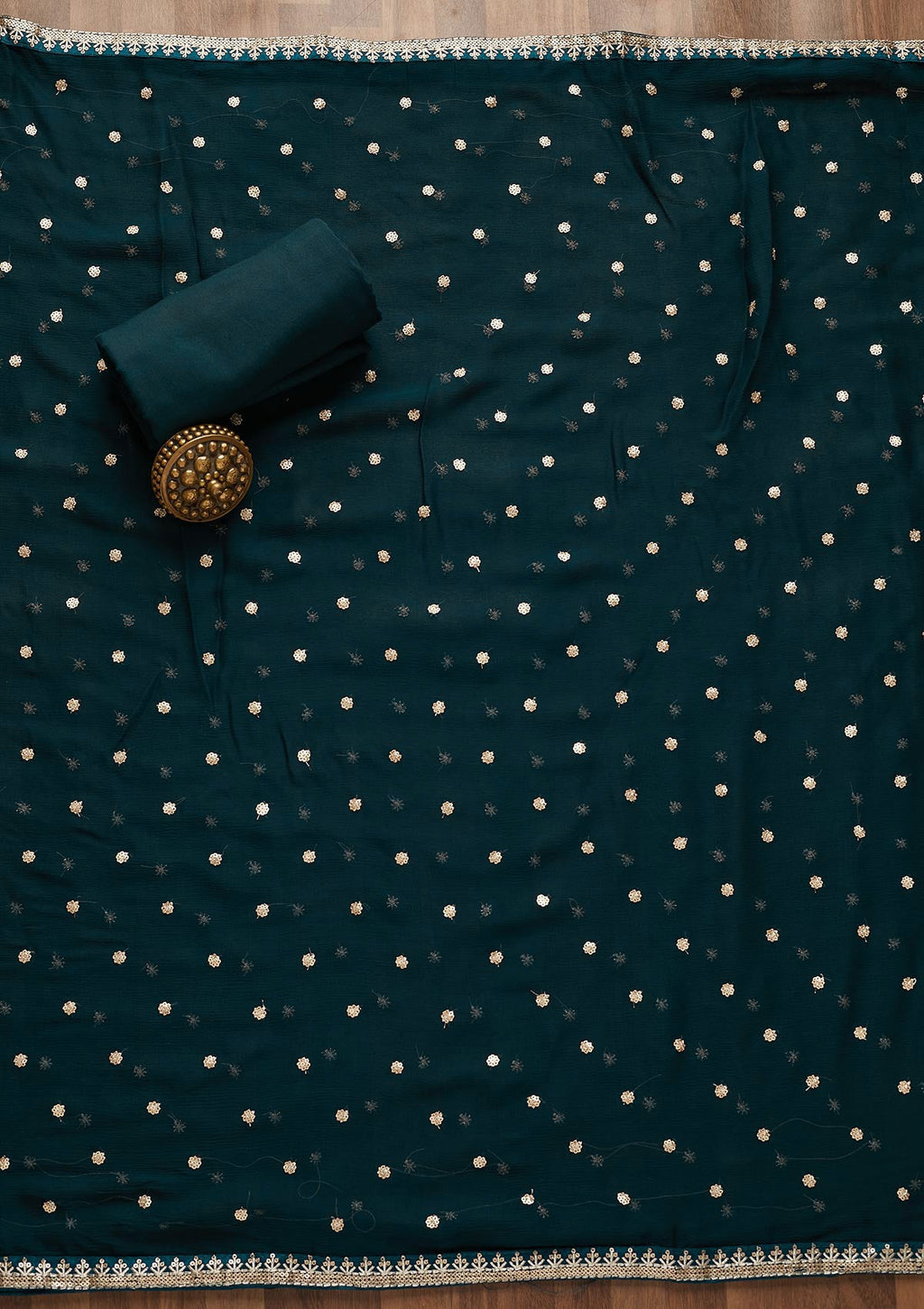 Peacock Blue Zariwork Semi Crepe Unstitched Salwar Suit