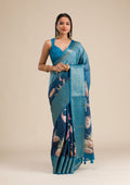Peacock Blue Plain Tissue Saree