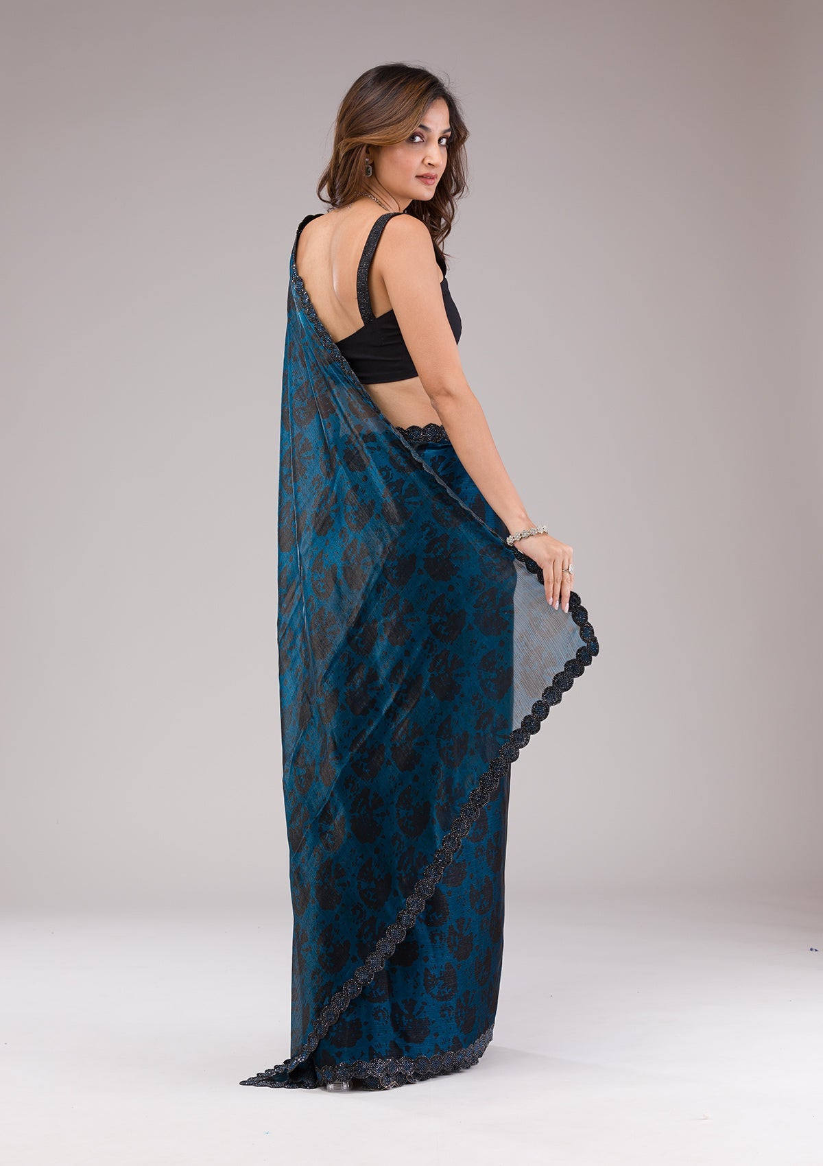 Peacock Blue Swarovski Georgette Saree