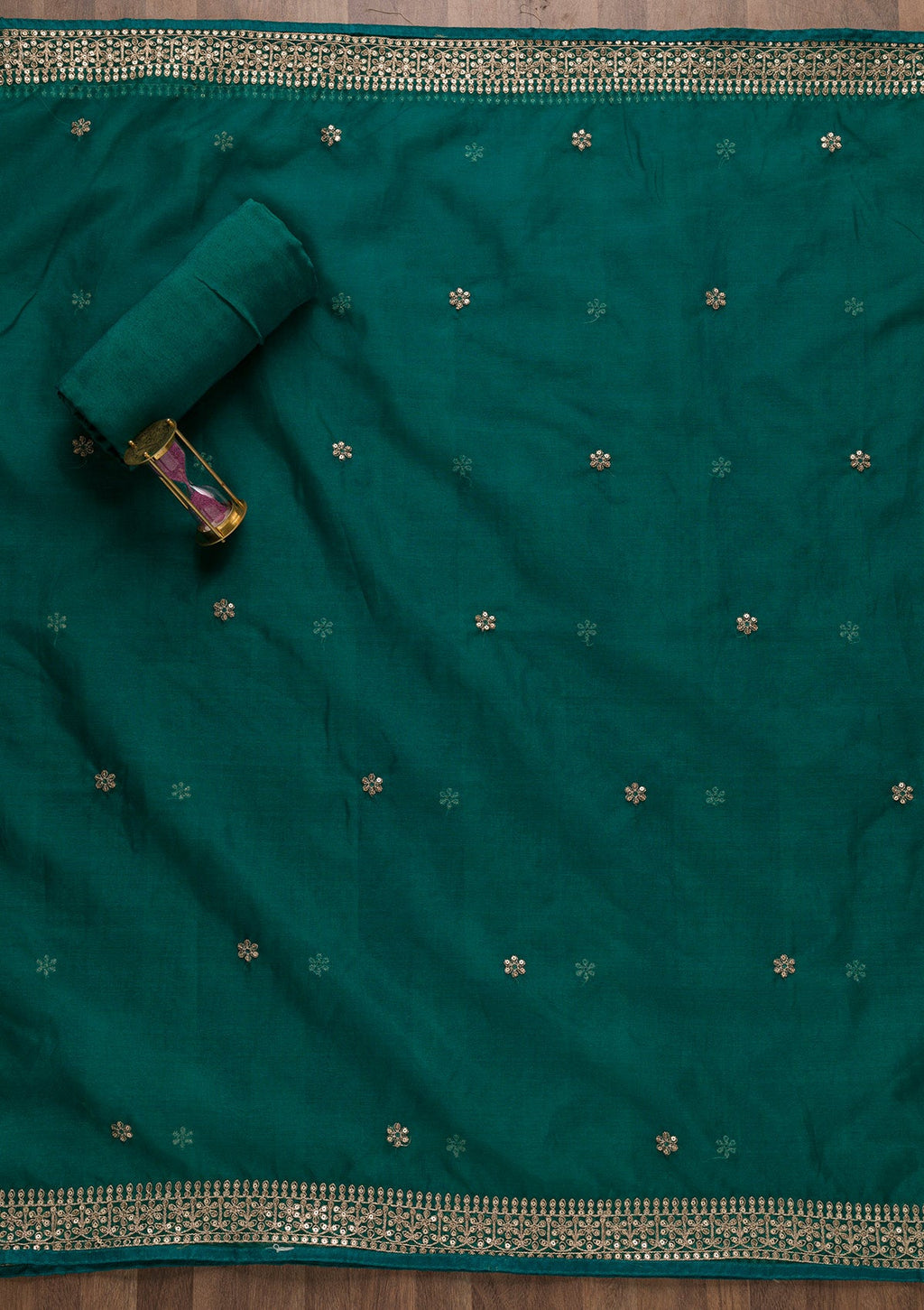 Peacock Blue Printed Tissue Unstitched Salwar Suit