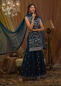 Peacock Blue Zariwork Raw Silk Readymade Sharara Suit