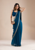 Peacock Blue Stonework Chiffon Saree