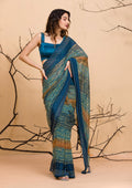 Peacock Blue Glitter Satin Saree