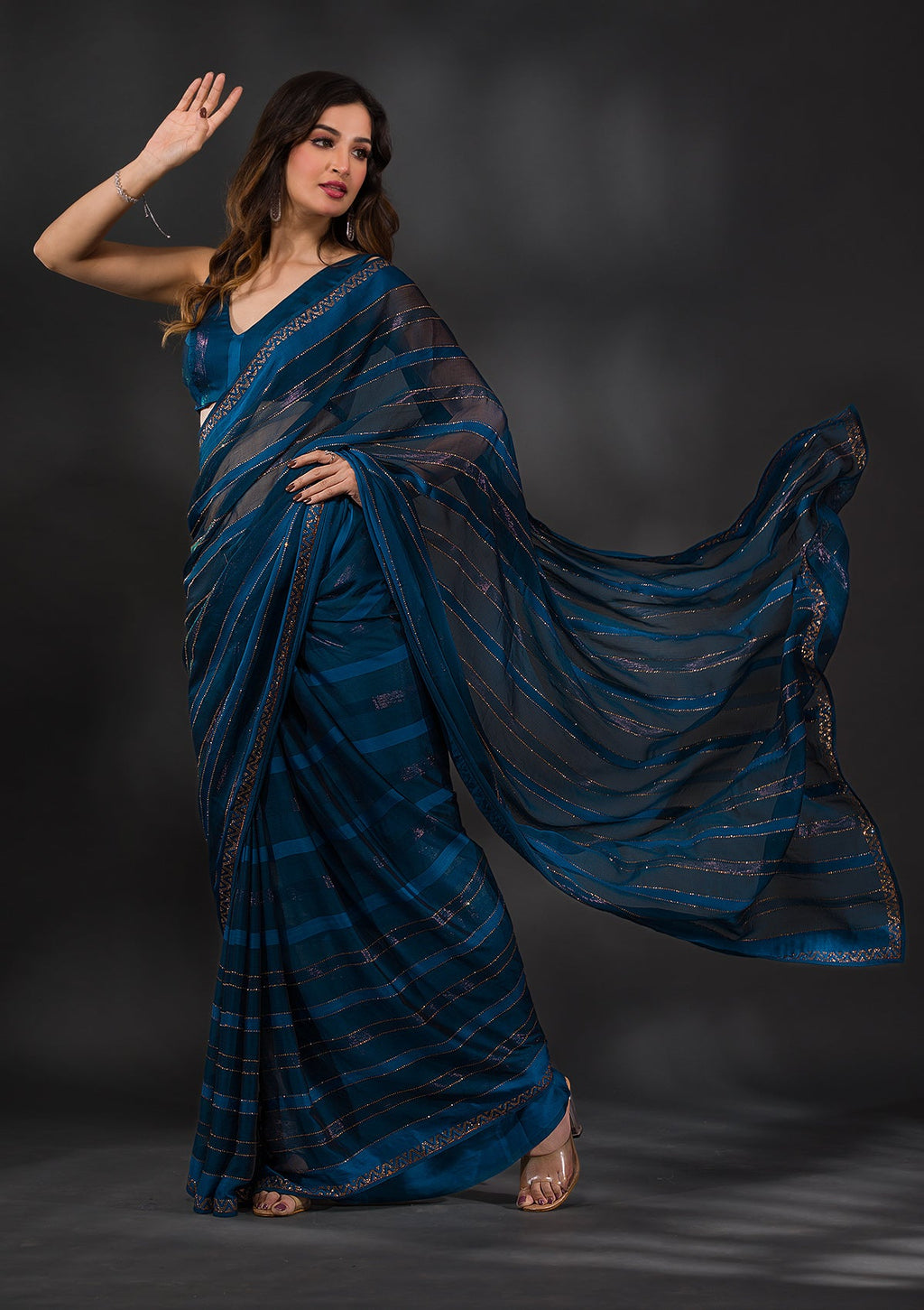 Peacock Blue Swarovski Georgette Saree