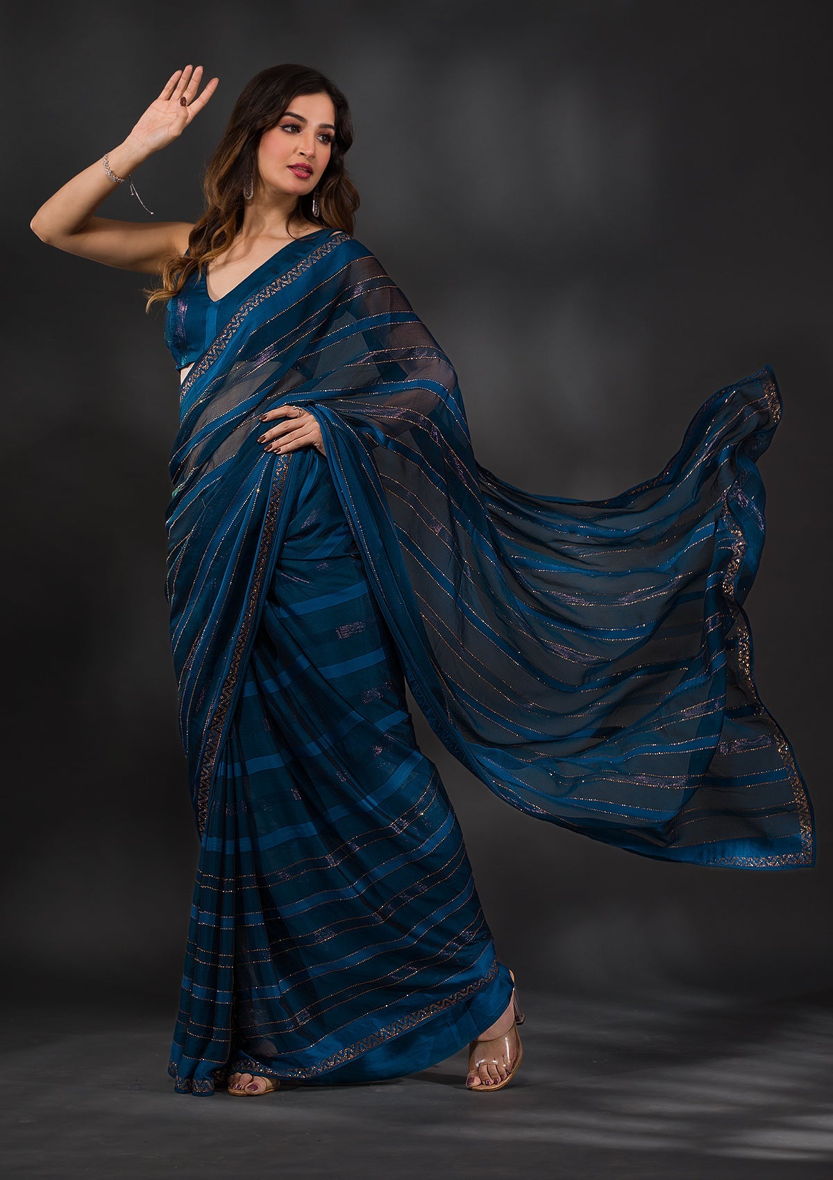 Peacock Blue Swarovski Georgette Saree