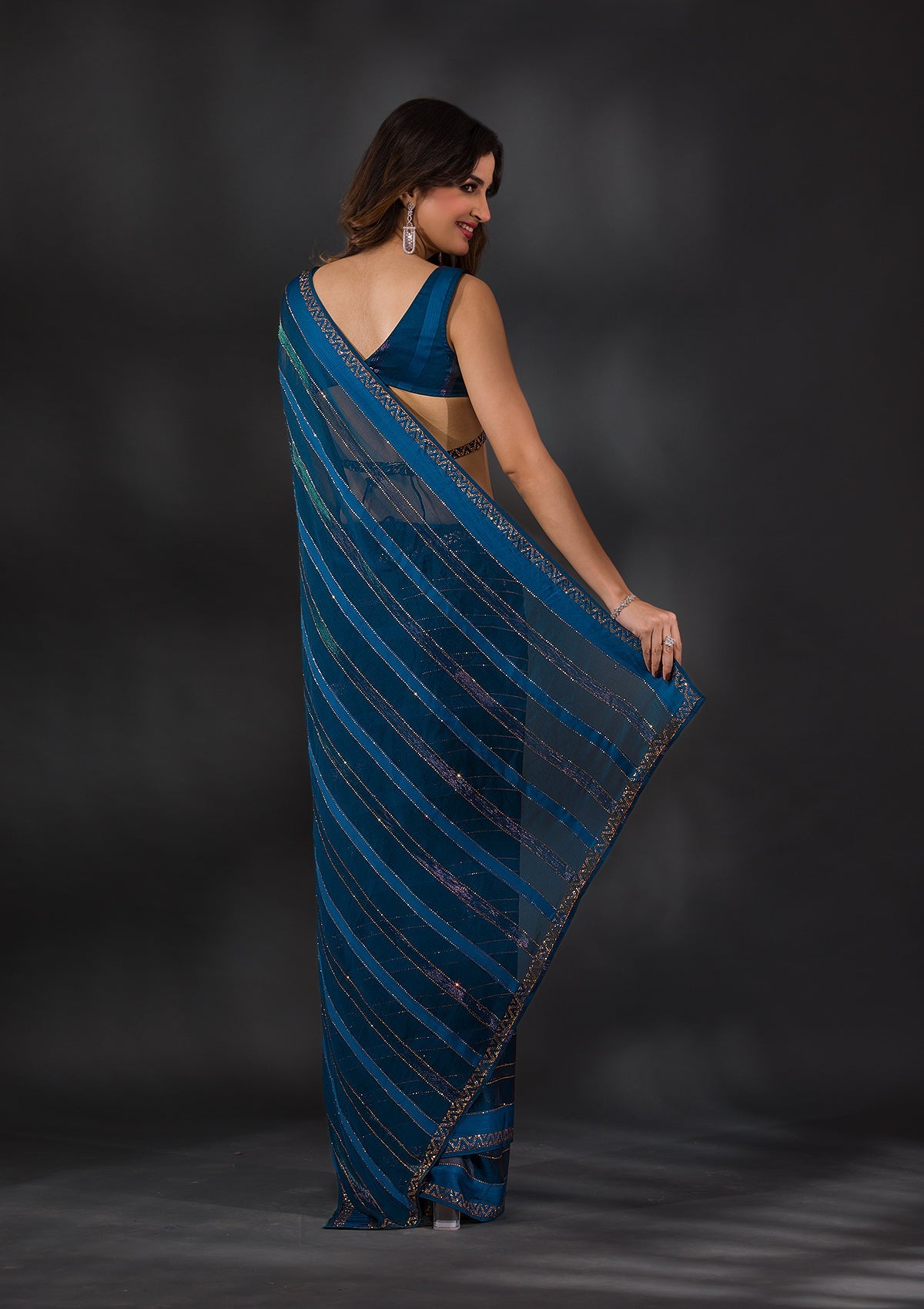 Peacock Blue Swarovski Georgette Saree