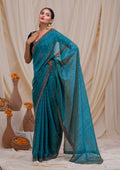 Peacock Blue Swarovski Tissue Saree