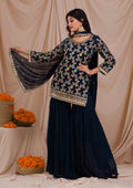 Peacock Blue Zariwork Georgette Readymade Sharara Suit