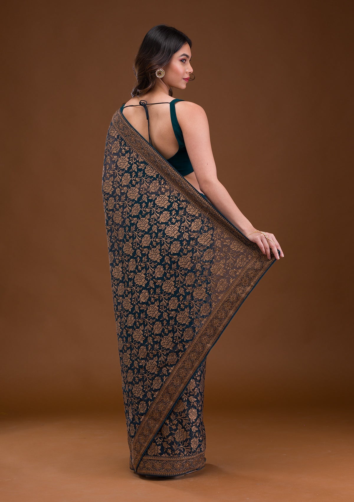 Peacock Blue Zariwork Georgette Saree