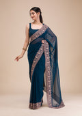 Peacock Blue Zariwork Georgette Saree