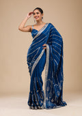 Peacock Blue Zariwork Satin Saree