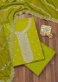 Parrot Green Zariwork Semi Crepe Unstitched Salwar Suit