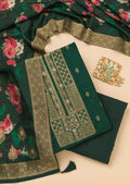 Peacock Green Zariwork Semi Crepe Unstitched Salwar Suit