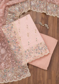 Pink Chiffon Semi Crepe Unstitched Salwar Suit
