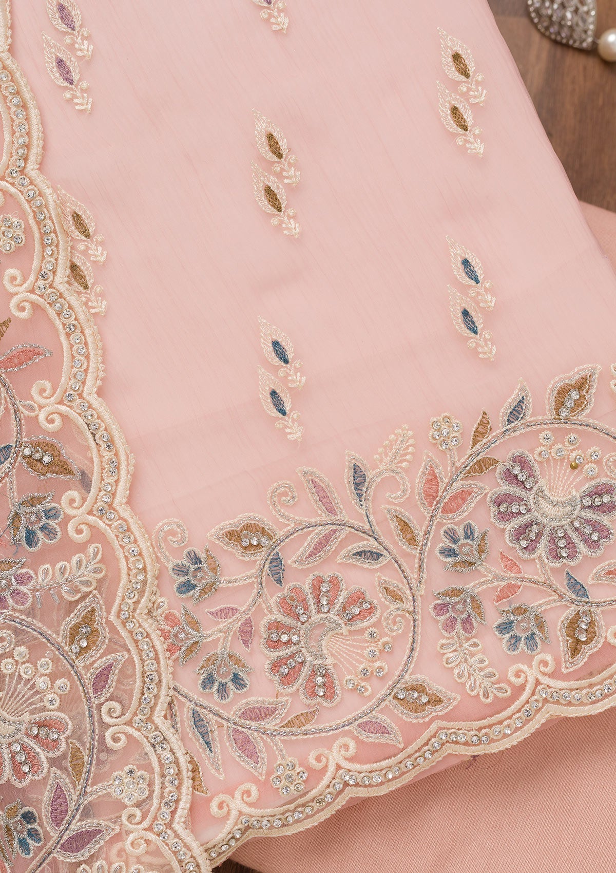 Pink Chiffon Semi Crepe Unstitched Salwar Suit