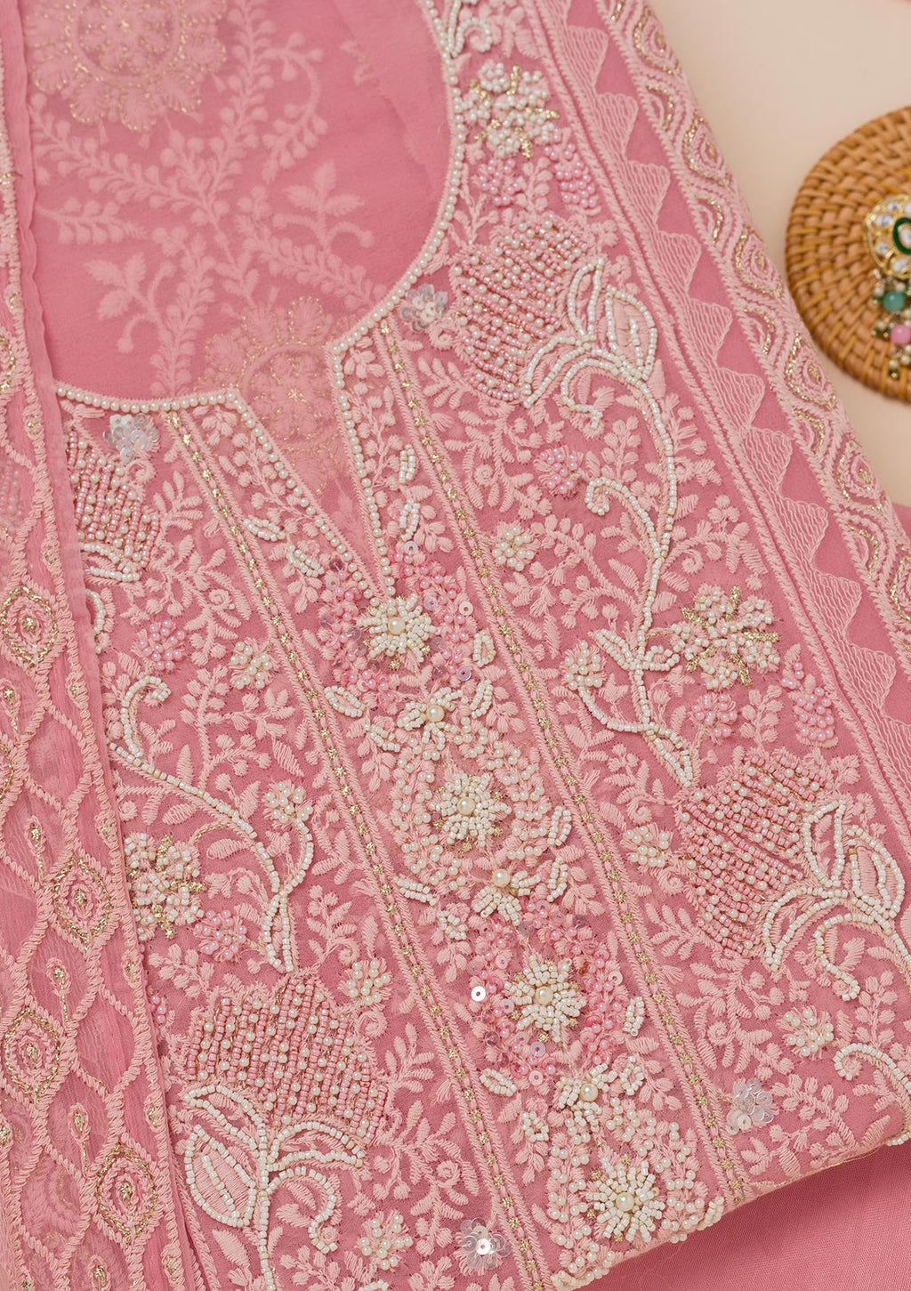 Pink Chikankari Georgette Unstitched Salwar Suit