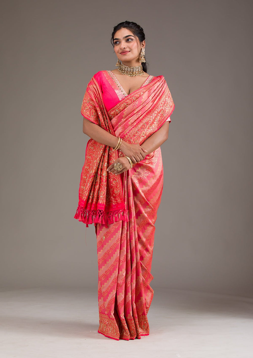 Pink Cutdana Art Silk Saree