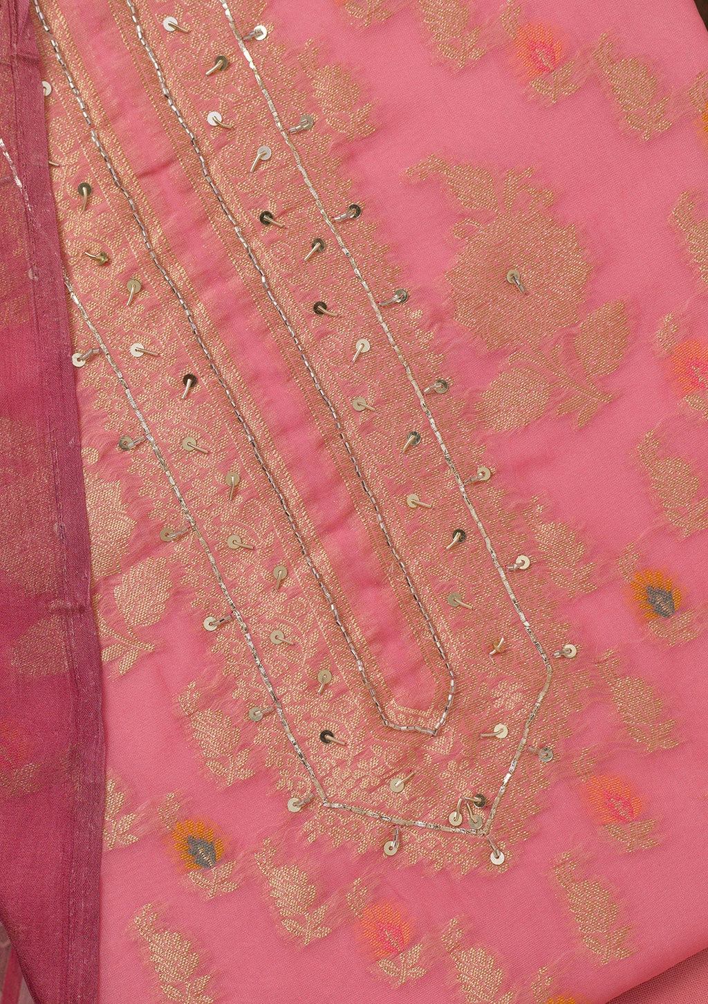 Pink Cutdana Semi Crepe Unstitched Salwar Suit