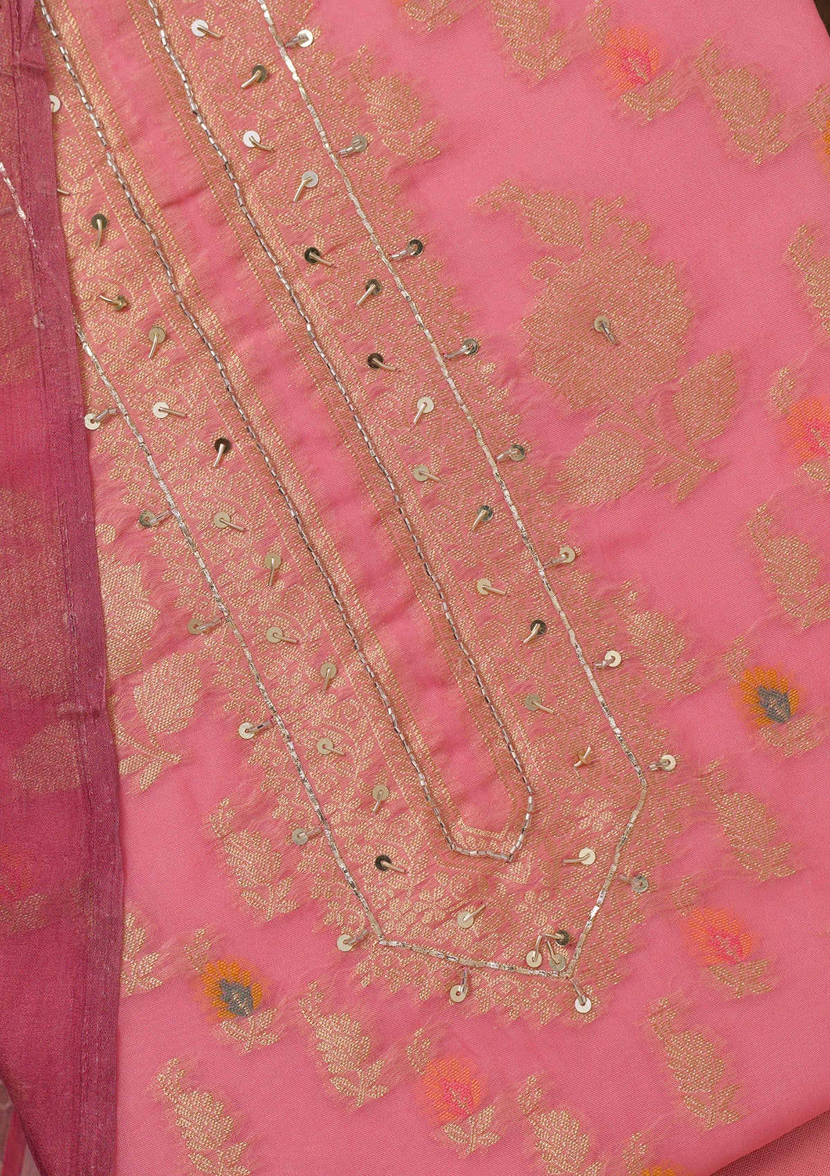 Pink Cutdana Semi Crepe Unstitched Salwar Suit