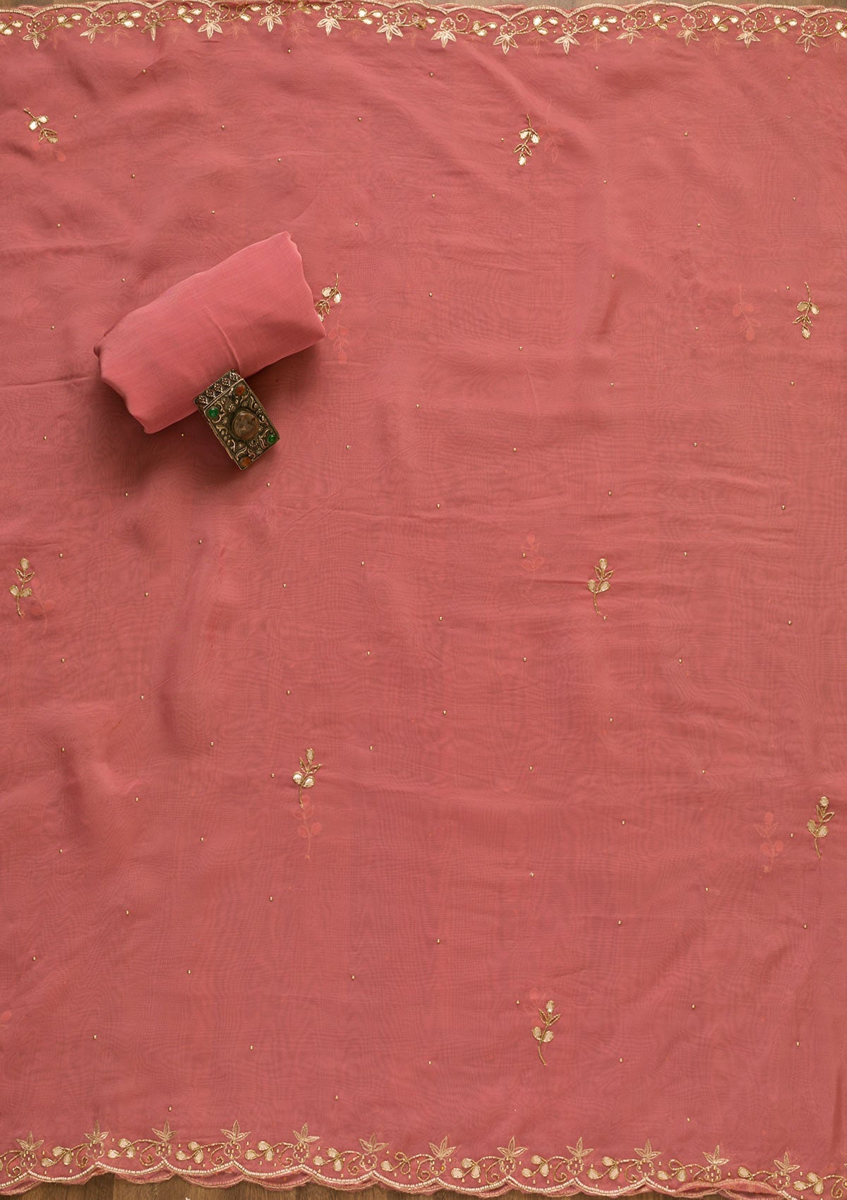 Pink Gotapatti Organza Unstitched Salwar Suit