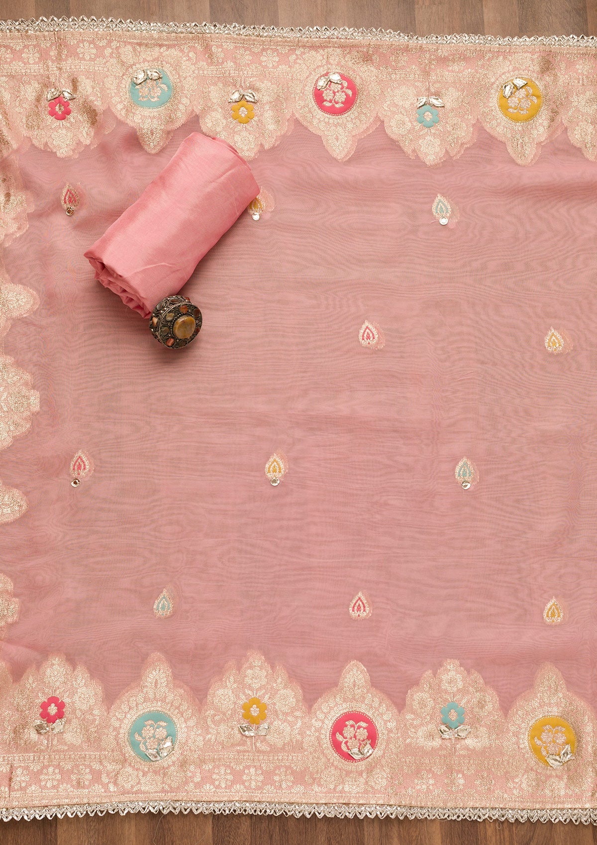 Pink Gotapatti Organza Unstitched Salwar Suit