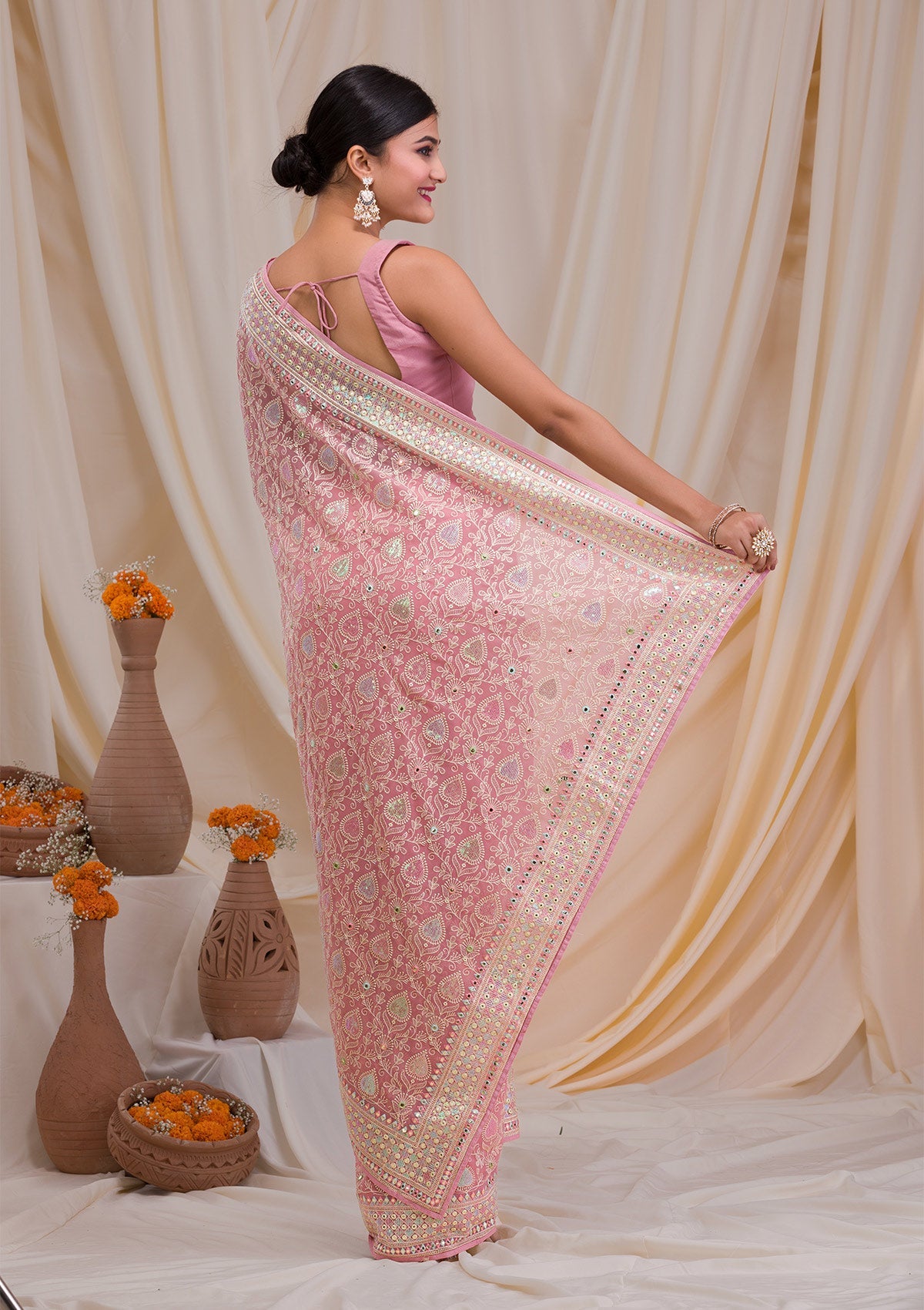 Pink Gotapatti Georgette Saree