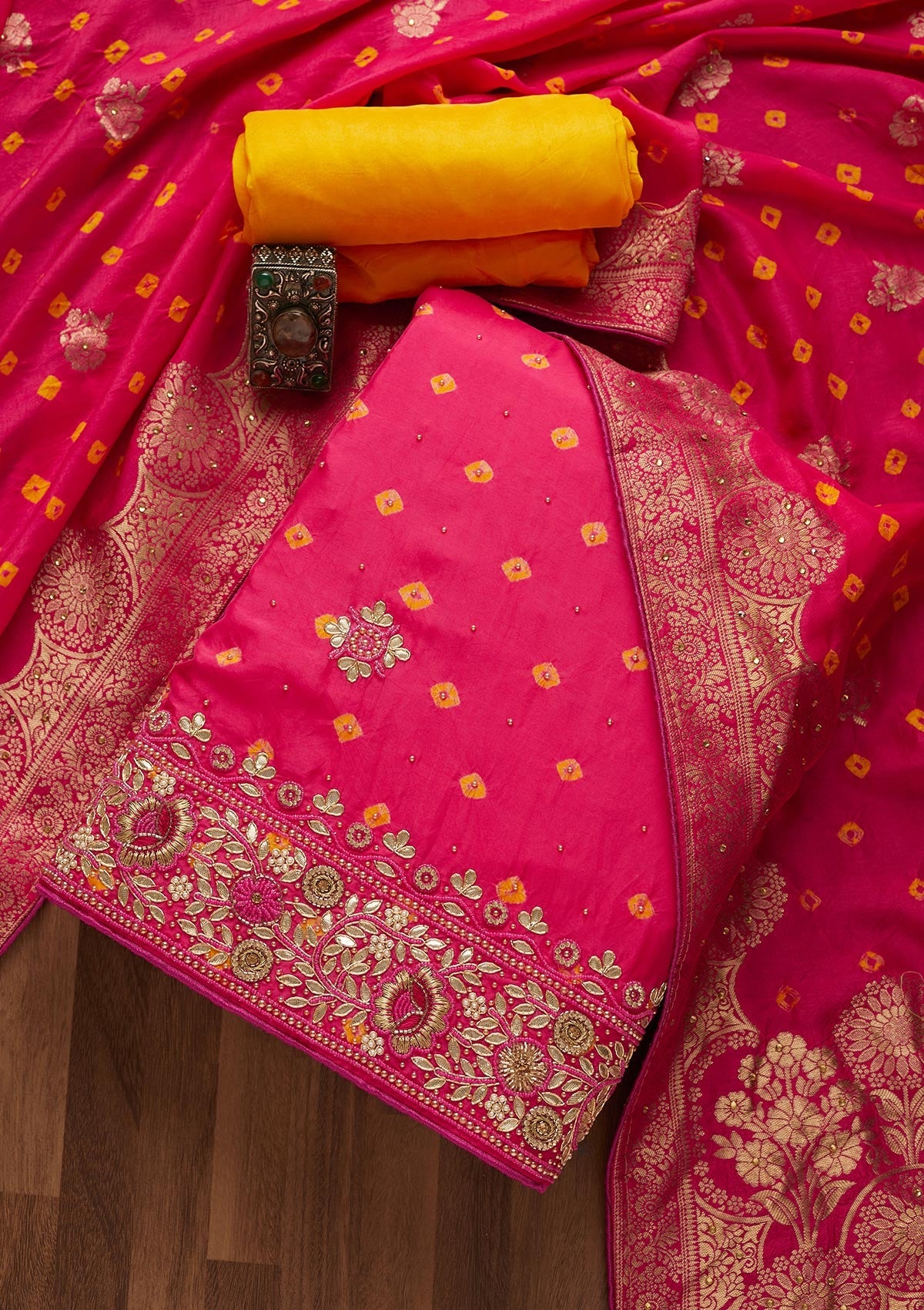 Pink Gotapatti Semi Crepe Unstitched Salwar Suit