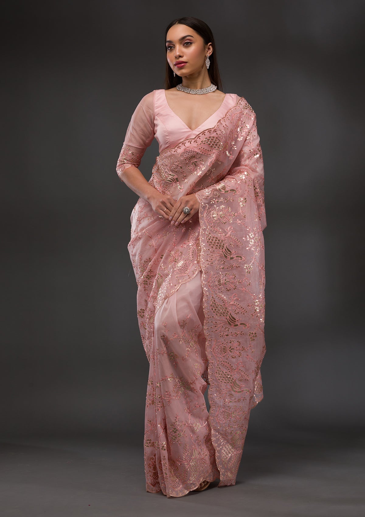 Pink Badla Tissue Saree