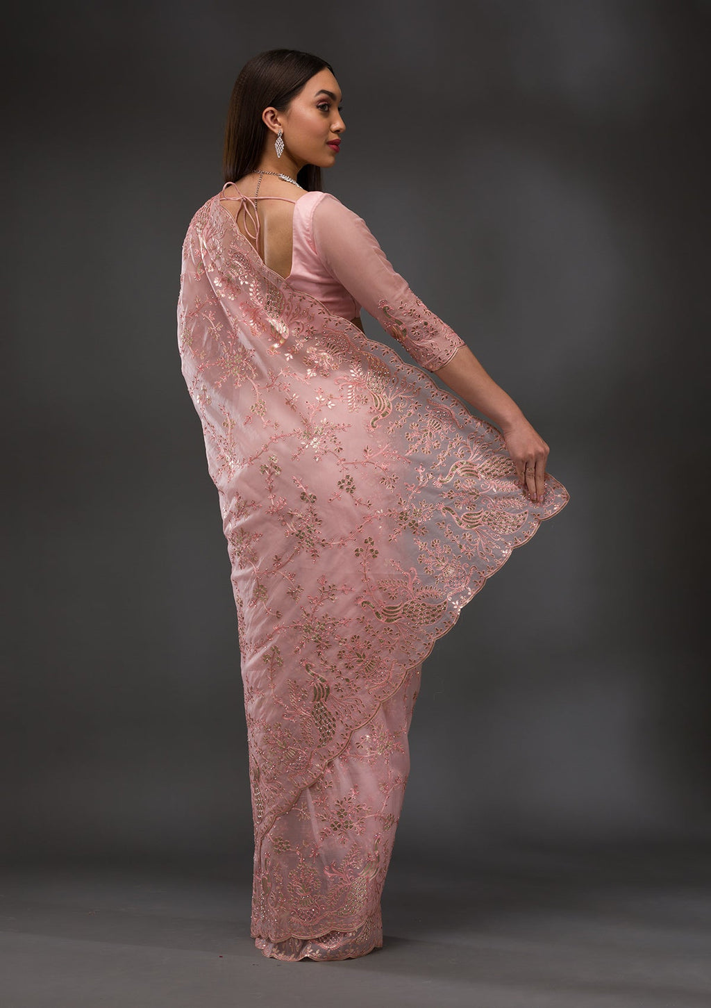 Pink Badla Tissue Saree