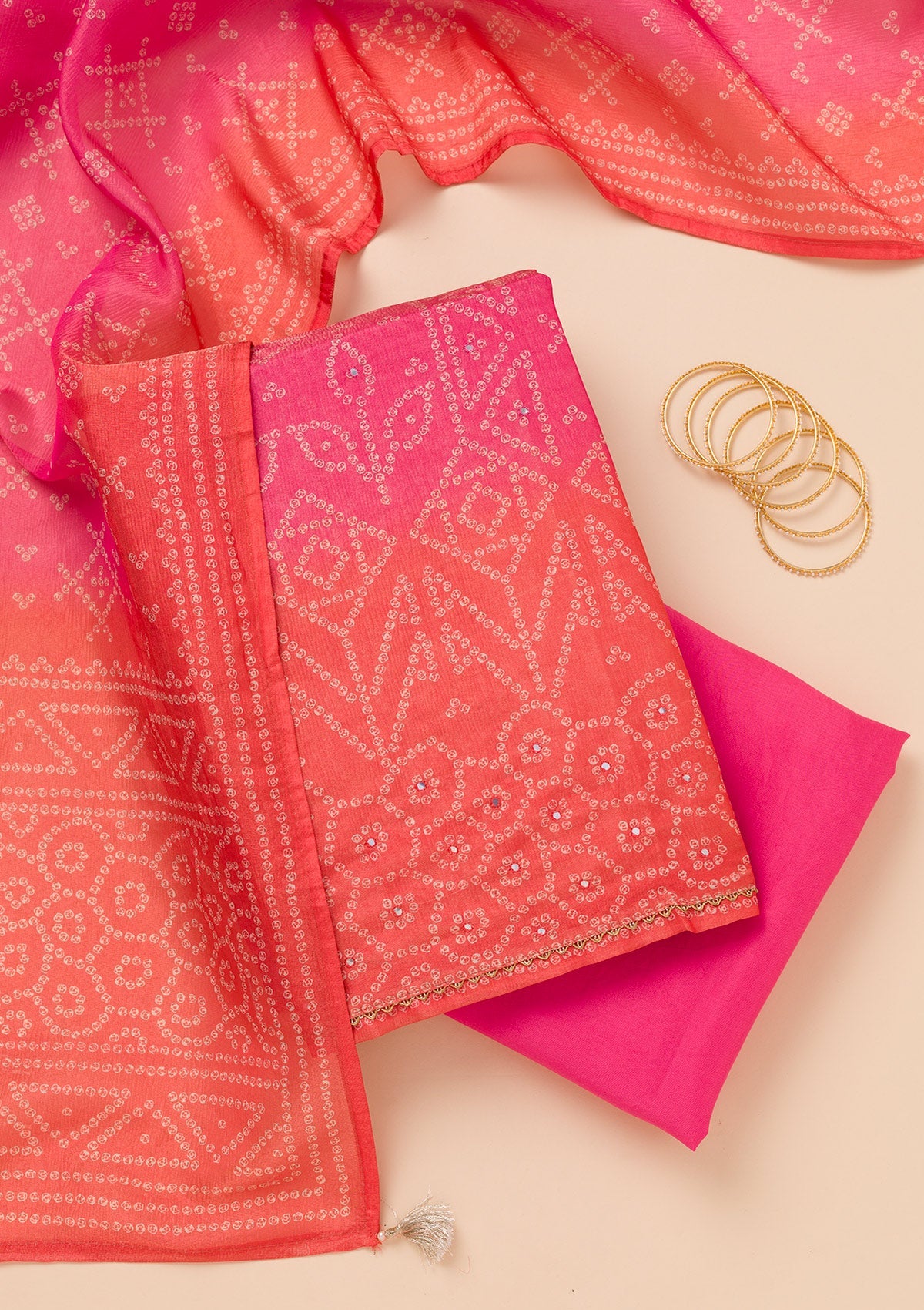 Pink Mirrorwork Tissue Unstitched Salwar Suit