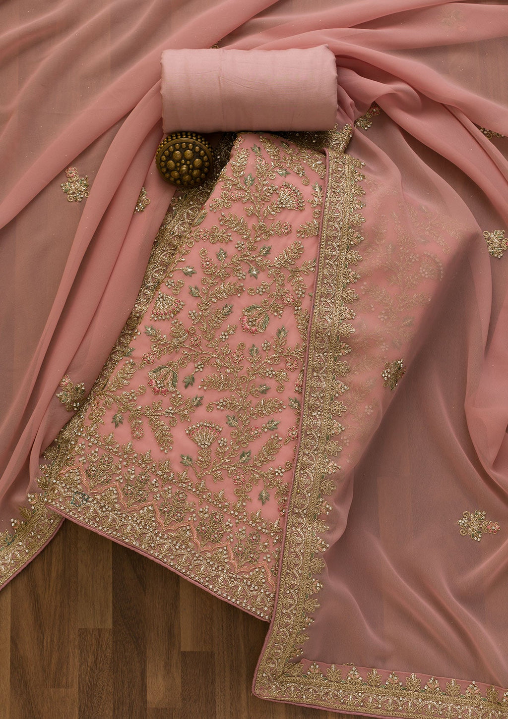 Pink Pearlwork Georgette Unstitched Salwar Suit