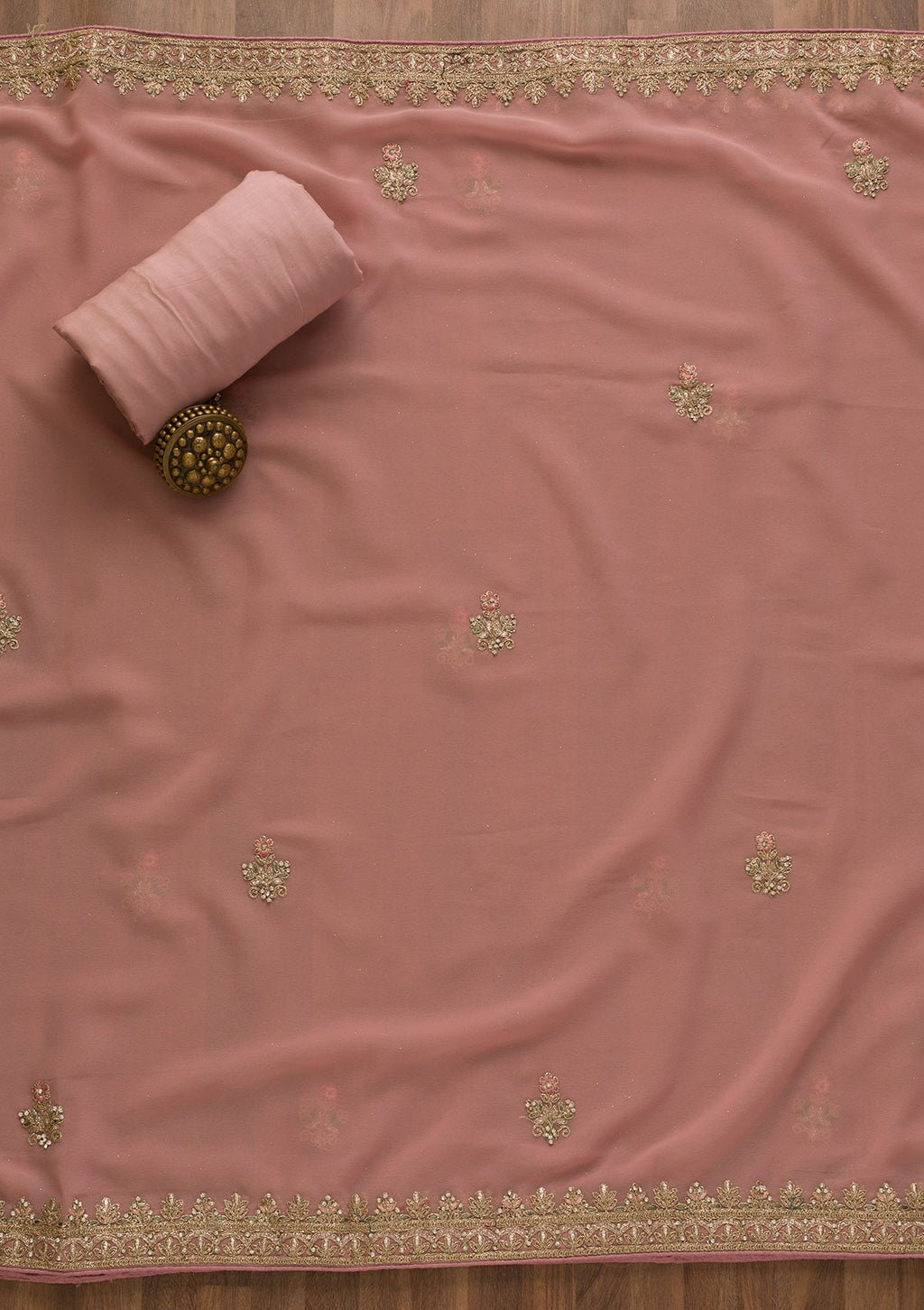 Pink Pearlwork Georgette Unstitched Salwar Suit