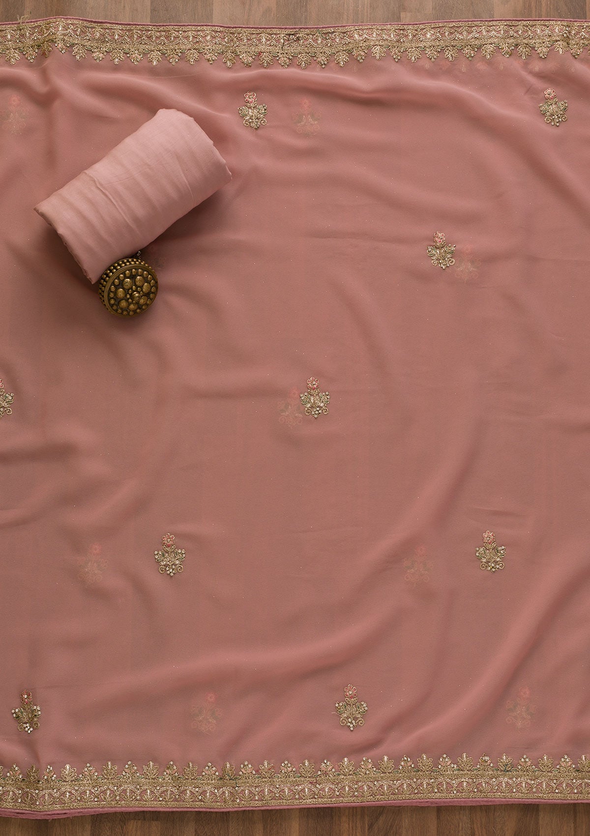 Pink Pearlwork Georgette Unstitched Salwar Suit