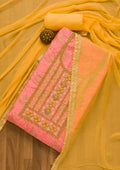 Pink Pearlwork Poly Chanderi Unstitched Salwar Suit
