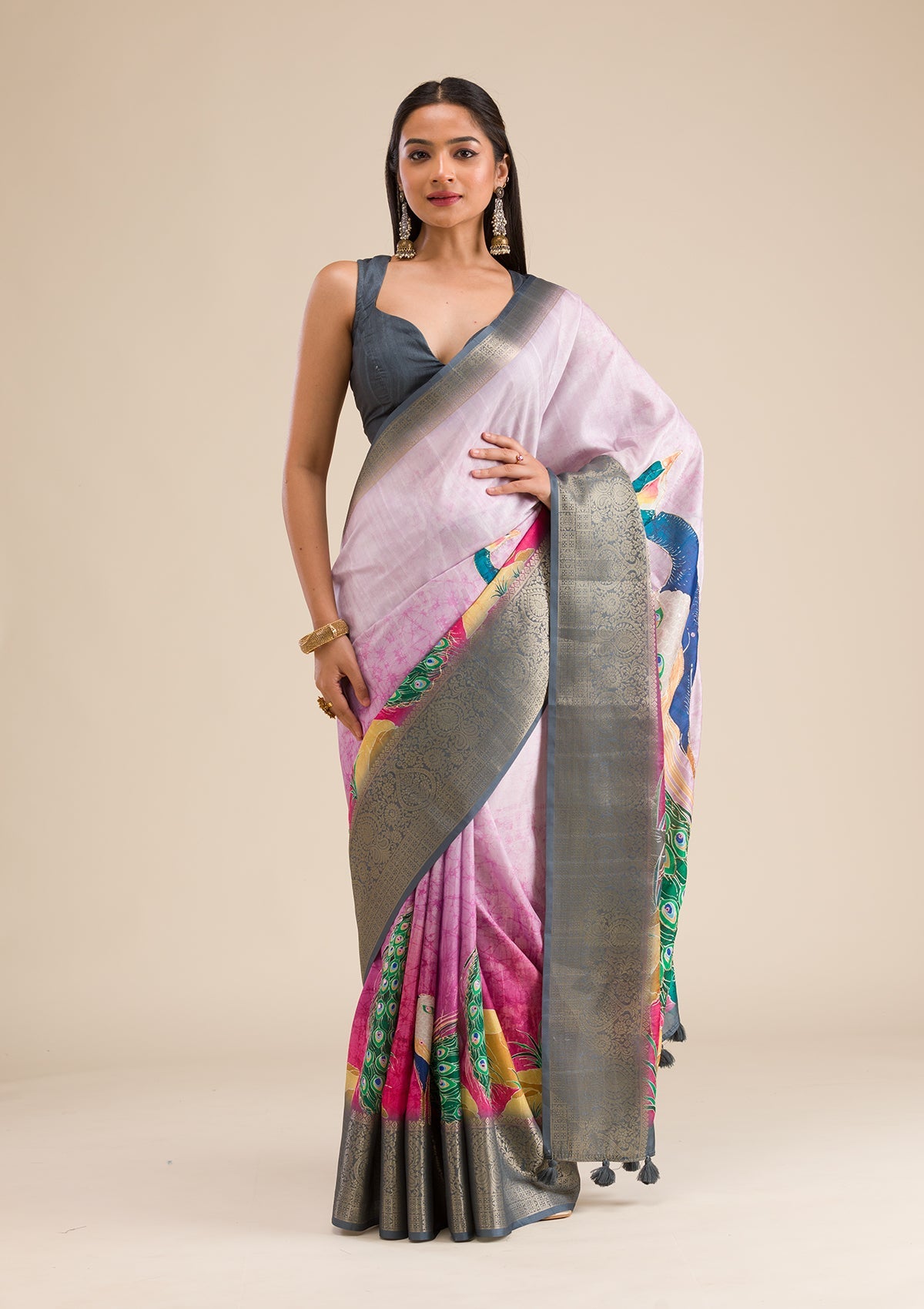 Pink Plain Tissue Saree