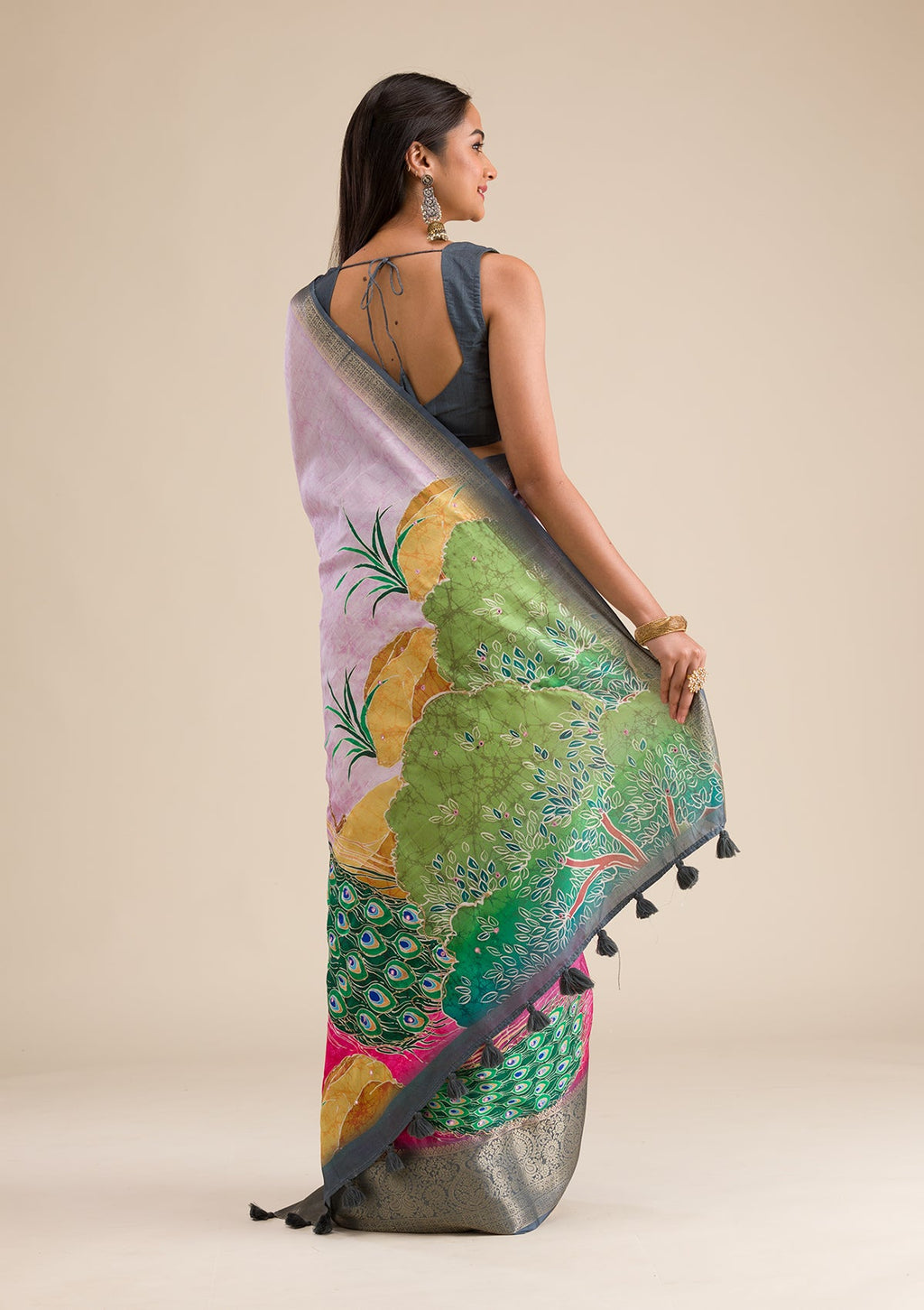 Pink Plain Tissue Saree