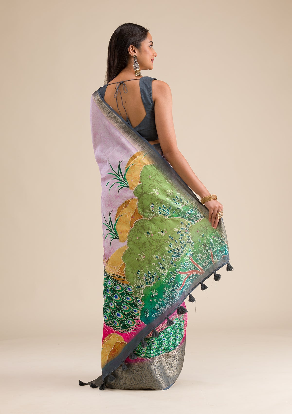 Pink Plain Tissue Saree