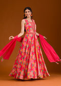Pink Printed Semi Crepe Readymade Salwar Suit