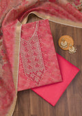 Pink Printed Raw Silk Unstitched Salwar Suit