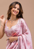 Pink Printed Satin Saree