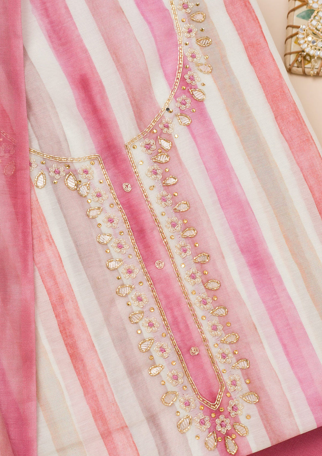 Pink Printed Tissue Unstitched Salwar Suit