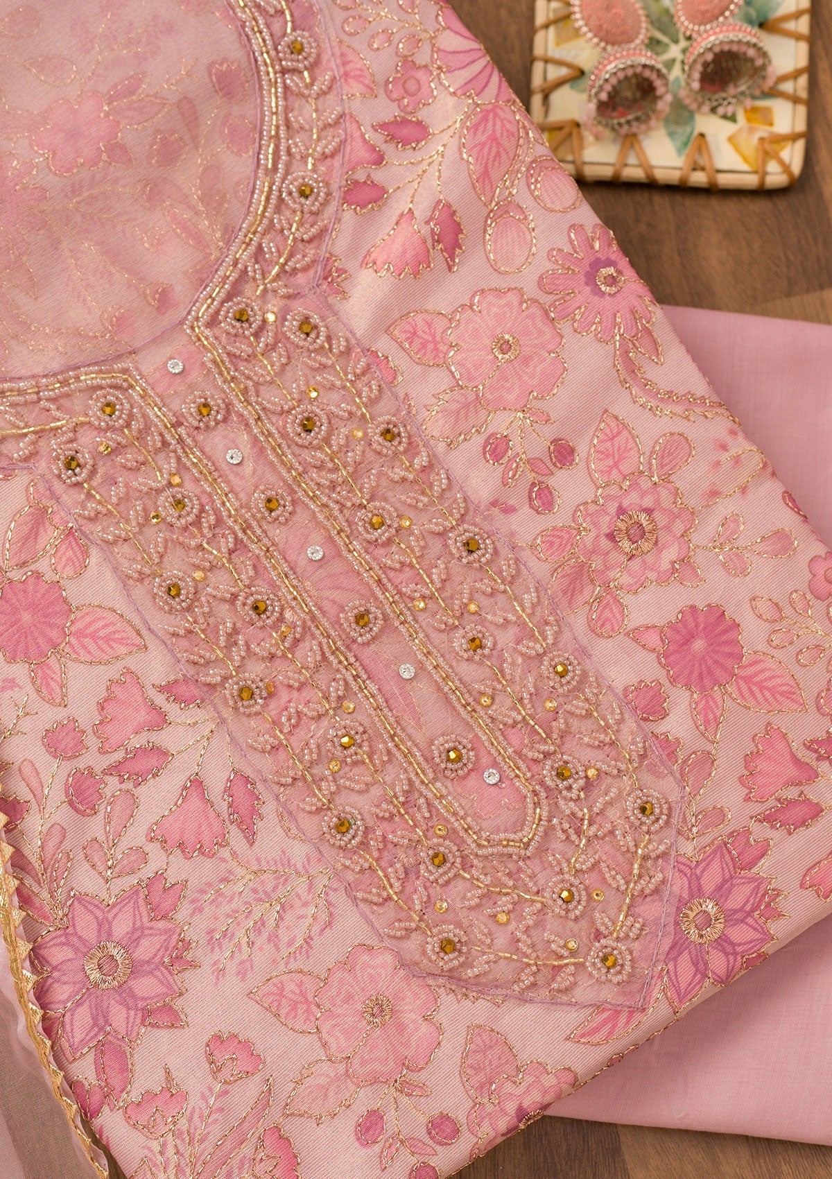 Pink Printed Tissue Unstitched Salwar Suit