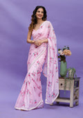 Pink Threadwork Tissue Saree