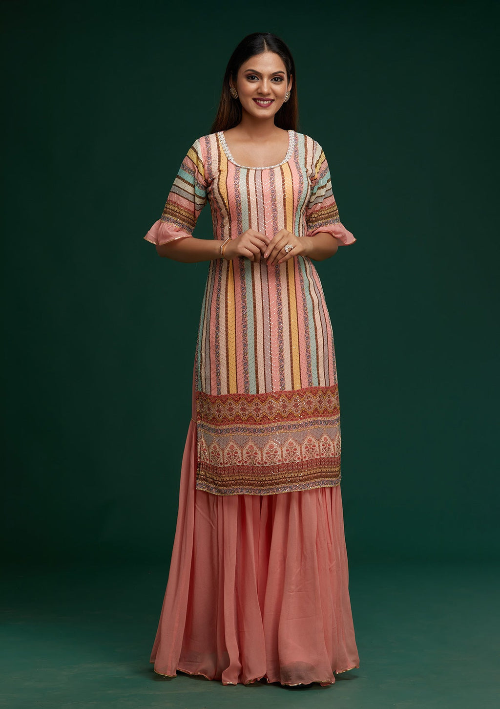 Pink Sequins Georgette Designer Salwar Suit