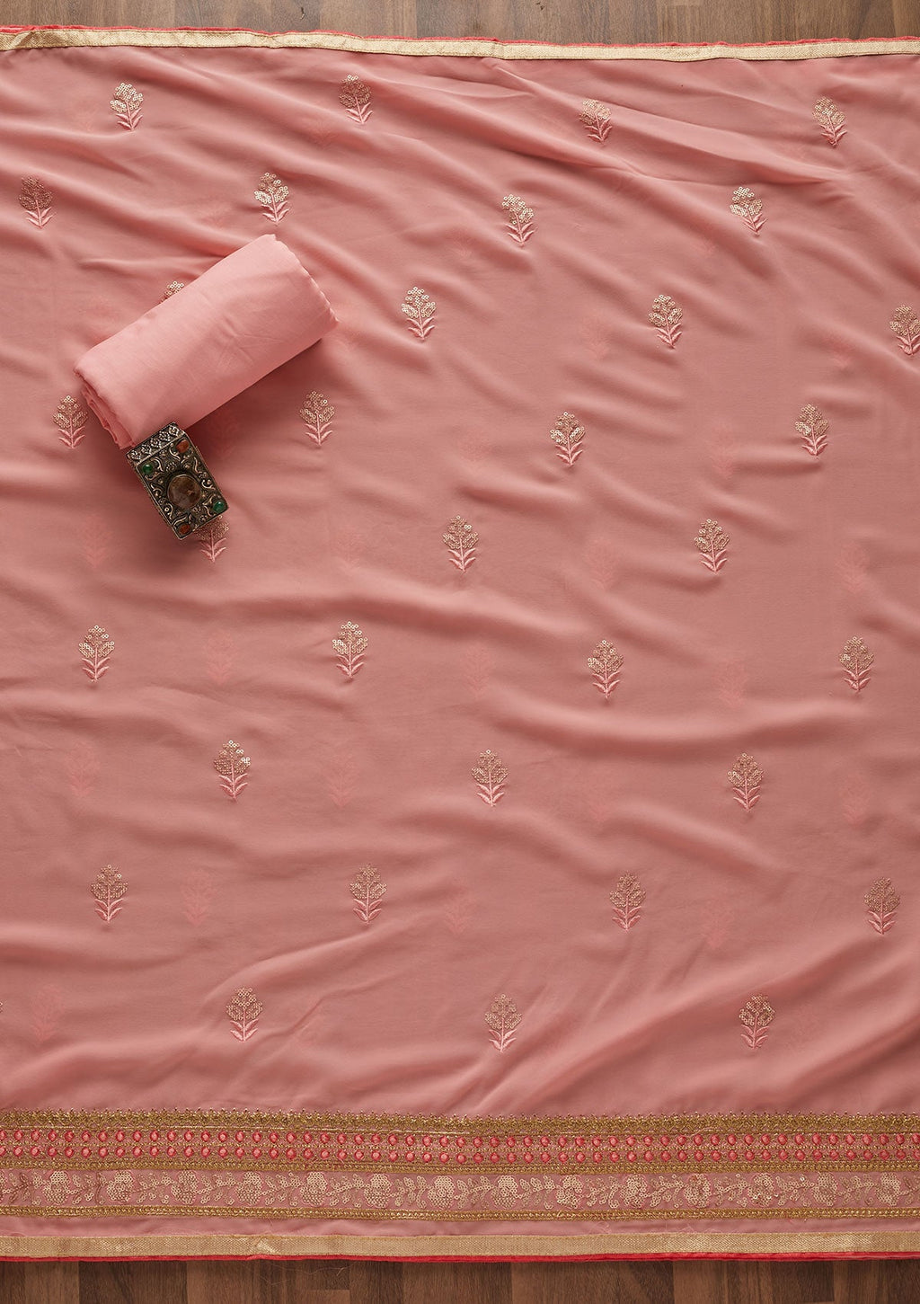 Pink Sequins Georgette Semi-Stitched Salwar Suit