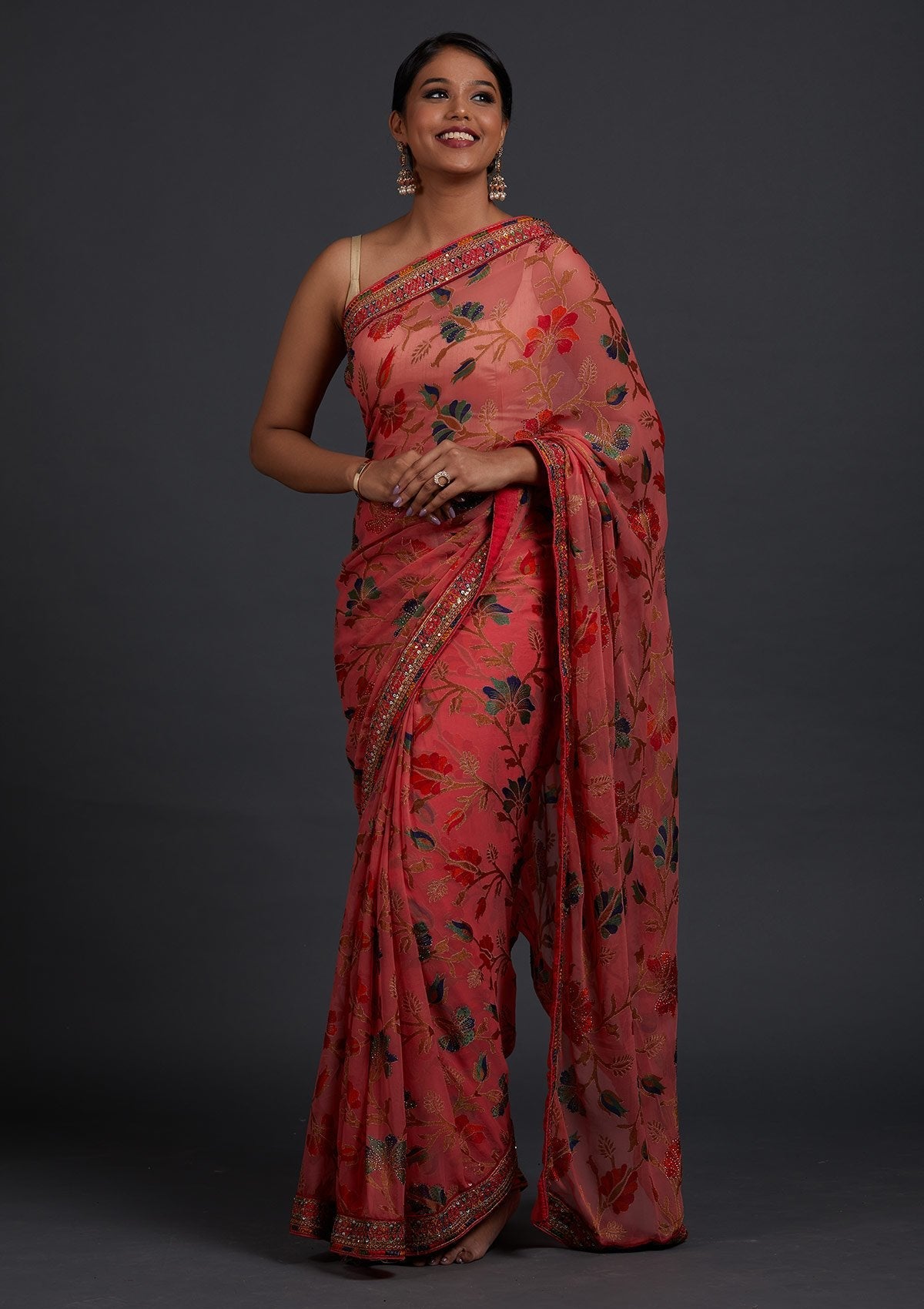 Pink Printed Georgette Designer Saree