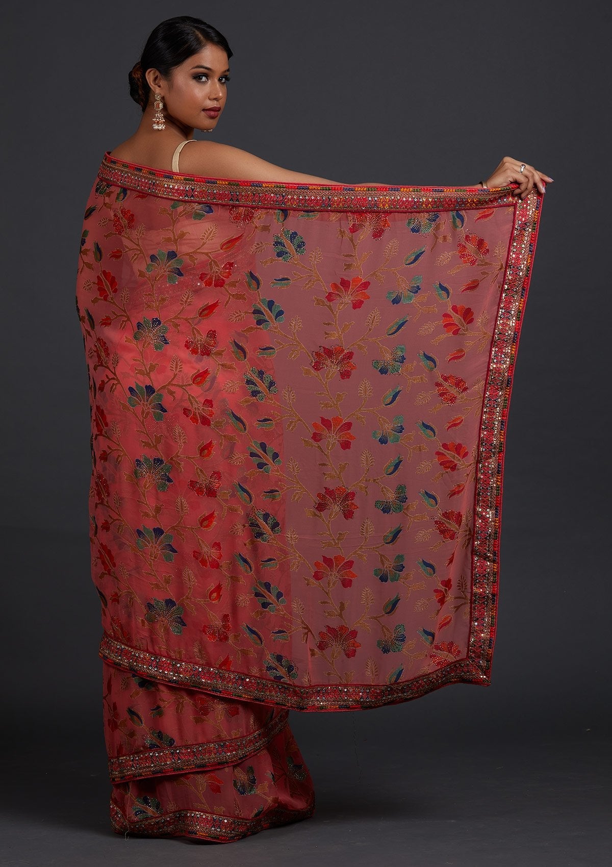 Pink Printed Georgette Designer Saree