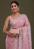 Pink Sequins Georgette Saree