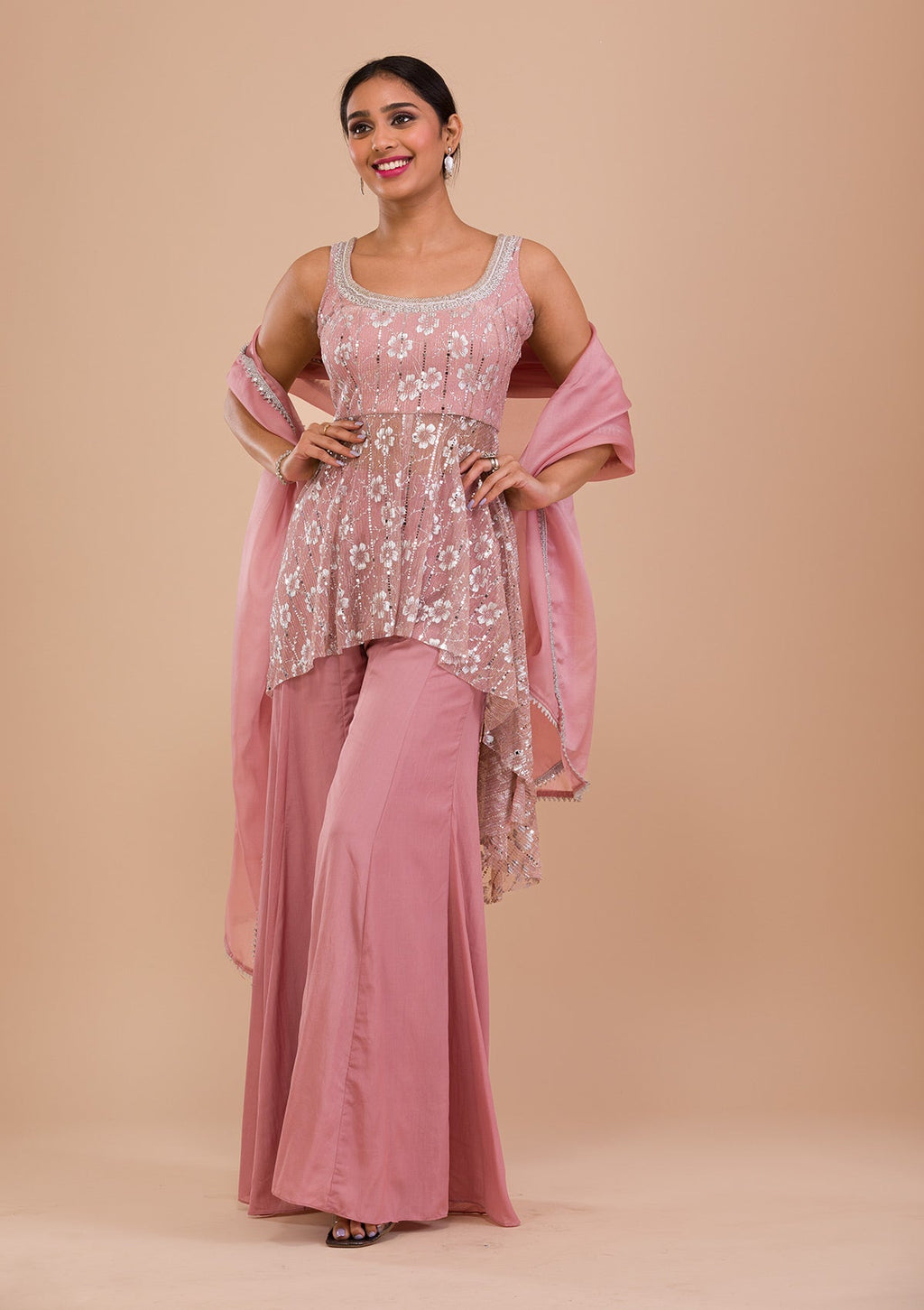 Pink Sequins Shimmer Readymade Salwar Suit